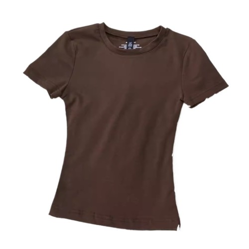 Xiangxiu's same basic style, as worn by Yimengling and , round-neck short-sleeve stretchy tight-fitting regular-shoulder T-shirt for women