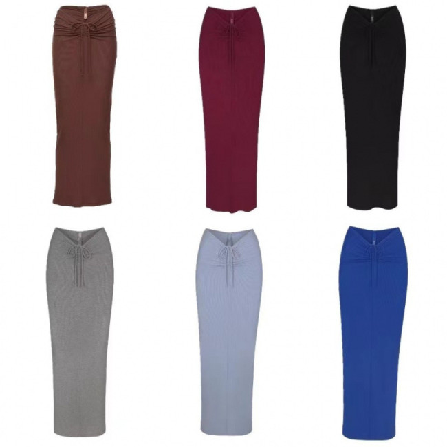 -style European and American pleated design women's high-waisted slimming mid-length pencil irt