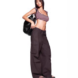 Two-tone striped ultra-short sleeveless tank top RICA work pants