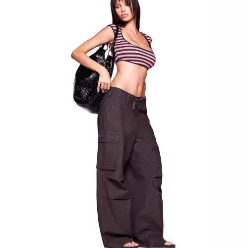 Two-tone striped ultra-short sleeveless tank top RICA work pants