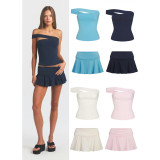 new summer women's clothing, solid color slim-fit short dress, fashionable asymmetrical neck strapless off-shoulder tank top for women
