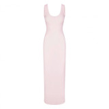 SOFT LOUNGE Lace Floral Stretch Dress Ribbed Backless Strap Long Dress