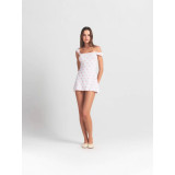 Valentine's Day limited edition heart logo hollow-out cotton short-sleeve shorts set dress suspender pants