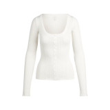 25 Autumn Pure Desire Buttoned Square Neck Long Sleeve T-Shirt for Women Slim Fit Top