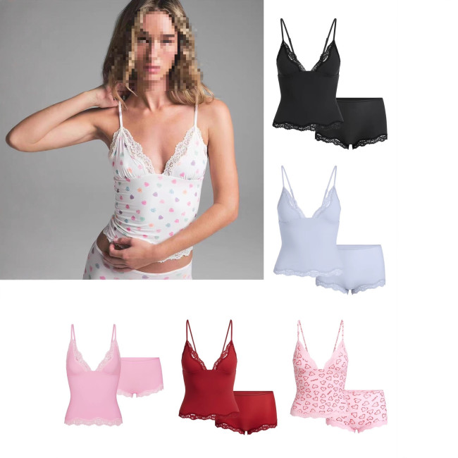 Niche  Valentine's Day Series Lace Camisole Dress Tank Top Bodysuit Bodycon Skirt