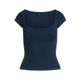 COTTON JERSEY SCOOP NECK T-SHIRT French square neck short-sleeve T-shirt