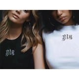 European and American sexy letter-print slim-fit street style round-neck cropped top women's short-sleeve T-shirt in American style