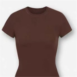 top T-shirt short sleeve stretch slim fit Kylie style ribbed pure cotton crew neck base shirt