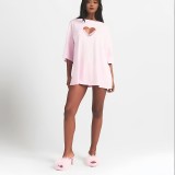American  New Valentine's Day Limited Edition Heart-Shaped Hollow Short-Sleeve T-Shirt, Shorts, Straight Pants Casual Versatile Set