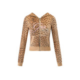 x VON DUTCH leopard print embroidered logo zip-up hooded jacket and pants set