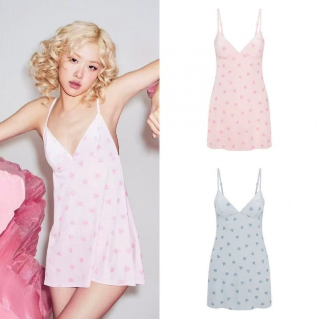 Valentine's Day Rosé-style camisole dress V-neck velvet lace heart print nightdress