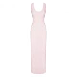 SOFT LOUNGE Lace Floral Stretch Dress Ribbed Backless Strap Long Dress