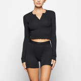 -style long-sleeve T-shirt, new waffle series knitted pullover top, slimming effect