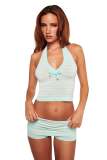 Cross-border European and American summer new foreign trade striped color-block halter neck tank top and hip-hugging shorts set for women