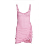 Barbie-style sexy FLEUR lace ruched bow drawstring lace strap bodycon dress