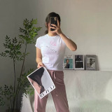 IM style letter and heart print short-sleeve T-shirt for women, new slim-fit round-neck cropped top for spring and summer