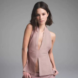 OUTDOOR HEAVY JERSEY HALTER TOP Deep V-neck Backless Camisole Top