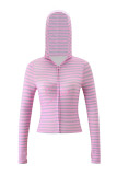Slim-fit hooded zip-up short jacket and pants set with letter print and contrast stitching