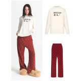 Christmas limited edition pajama set, long-sleeved and long-pants loungewear set, can be worn outside, bear-themed casual wear