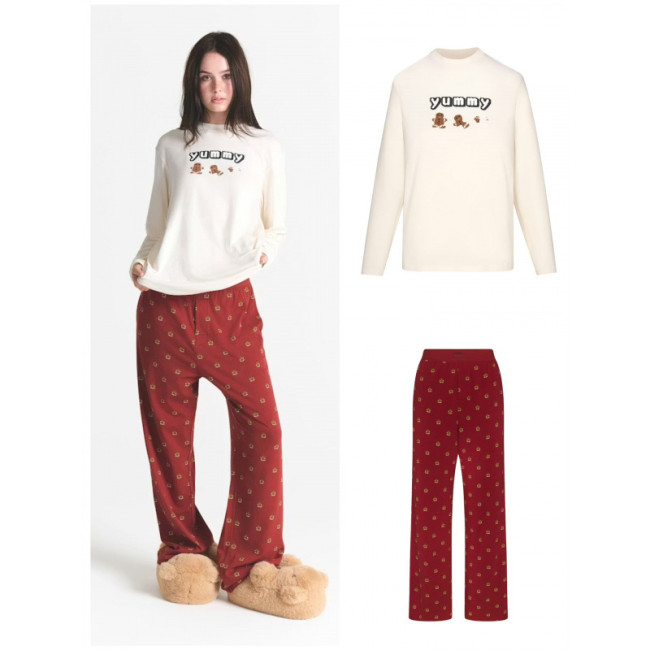 Christmas limited edition pajama set, long-sleeved and long-pants loungewear set, can be worn outside, bear-themed casual wear