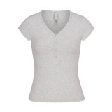 style new vintage summer short-sleeve T-shirt, pure cotton base shirt with buttoned V-neck top