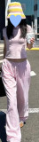 Influencer * celebrity style niche in-stock Lioness pink striped short-sleeve T-shirt and loose casual pants