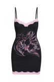 Australian Hot Girl Print Lace Bodycon Slim Mini Dress with Straps for Women, Slimming Bodycon Skirt