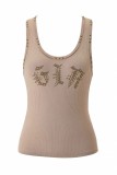 Spicy girl style letter-studded rivet camisole top with low-waist belt and versatile ultra-short skirt two-piece set