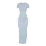 NEW VINTAGE Long Dress with Slit Ribbed Bodycon Dress Short Sleeve Long Dress