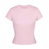 top T-shirt short sleeve stretch slim fit Kylie style ribbed pure cotton crew neck base shirt