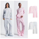 Christmas limited edition  print pajama set, long-sleeve T-shirt top, long pants, loungewear, casual pants