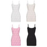 rhinestone letter logo tight-fitting bodycon slip dress sexy lace dress
