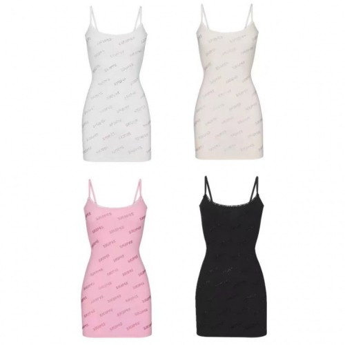 rhinestone letter logo tight-fitting bodycon slip dress sexy lace dress