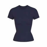 New  top T-shirt, short-sleeved, stretchy, slim-fit, Kylie-style ribbed pure cotton round-neck base shirt