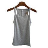 -style U-neck ribbed tank top, European and American slim-fit solid color inner and outer wear sports crop top