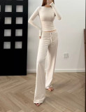 High-quality   COTTON JERSEY soft cotton loose straight drawstring pants