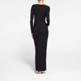 SOFT LOUNGE LACE New Ribbed Lace Trim Faux Two-Piece Long Sleeve Slim Dress