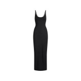 Round Neck Strap Dress Long Skirt SMOOTH LAYERS SCOOP NECK LONG