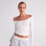 SOFT LOUNGE OFF THE SHOULDER TOP Ribbed Off-Shoulder Long Sleeve T-Shirt