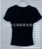 Xiangxiu's same basic style, as worn by Yimengling and , round-neck short-sleeve stretchy tight-fitting regular-shoulder T-shirt for women