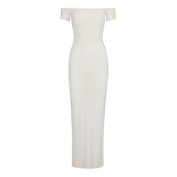 Kendall's new -style off-shoulder vertical stripe modal long dress with elastic shoulders and short sleeves