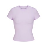 New  top T-shirt, short-sleeved, stretchy, slim-fit, Kylie-style ribbed pure cotton round-neck base shirt