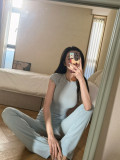 Super cute   S LOUNGE soft ribbed cuffs lace short-sleeve T-shirt with camisole and shorts