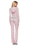 Slim-fit hooded zip-up short jacket and pants set with letter print and contrast stitching