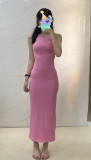 In-stock I*MS round-neck sleeveless tank dress, solid color stretchy knitted shapewear slip dress for summer