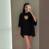 American  New Valentine's Day Limited Edition Heart-Shaped Hollow Short-Sleeve T-Shirt, Shorts, Straight Pants Casual Versatile Set