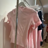 Correct  COTTON JERSEY  European and American style angled waist short-sleeved T-shirt base top
