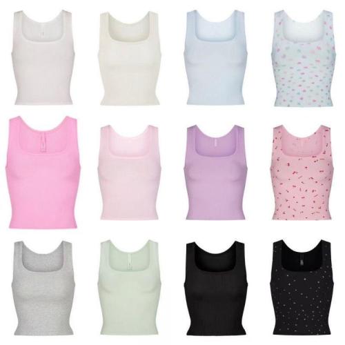 U-neck ribbed camisole European and American slim-fit solid color inner layer outerwear sports crop top