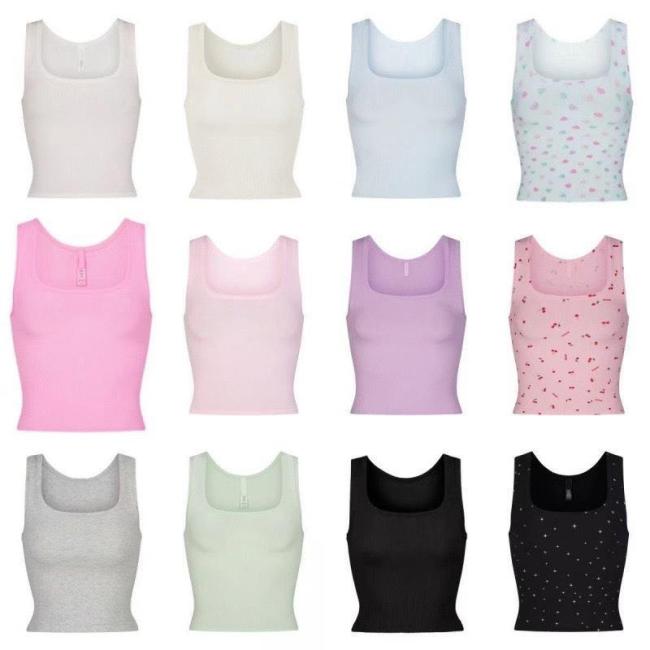 U-neck ribbed camisole European and American slim-fit solid color inner layer outerwear sports crop top