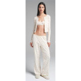 -style European and American sexy LOGO POINTELLE Valentine's Day floral hollow-out cotton set
